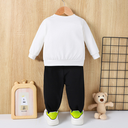 Children's Spring and Autumn Tiger Bear Cub Print Casual Sports Set for Boys: 2-Piece Sweatshirt and Sweatpants Set