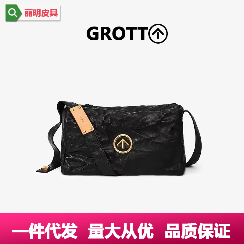 Groto New Style Unisex Black Leather Large Capacity Shoulder Crossbody Soft Bag Luxury Bag