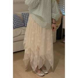 韩版/夏季度假风轻盈飘逸蕾丝雪纺纱字裙半身裙1528