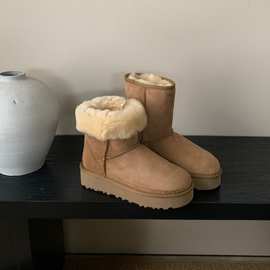 厚底皮毛一体增高厚底雪地靴女靴中筒靴保暖加厚靴子