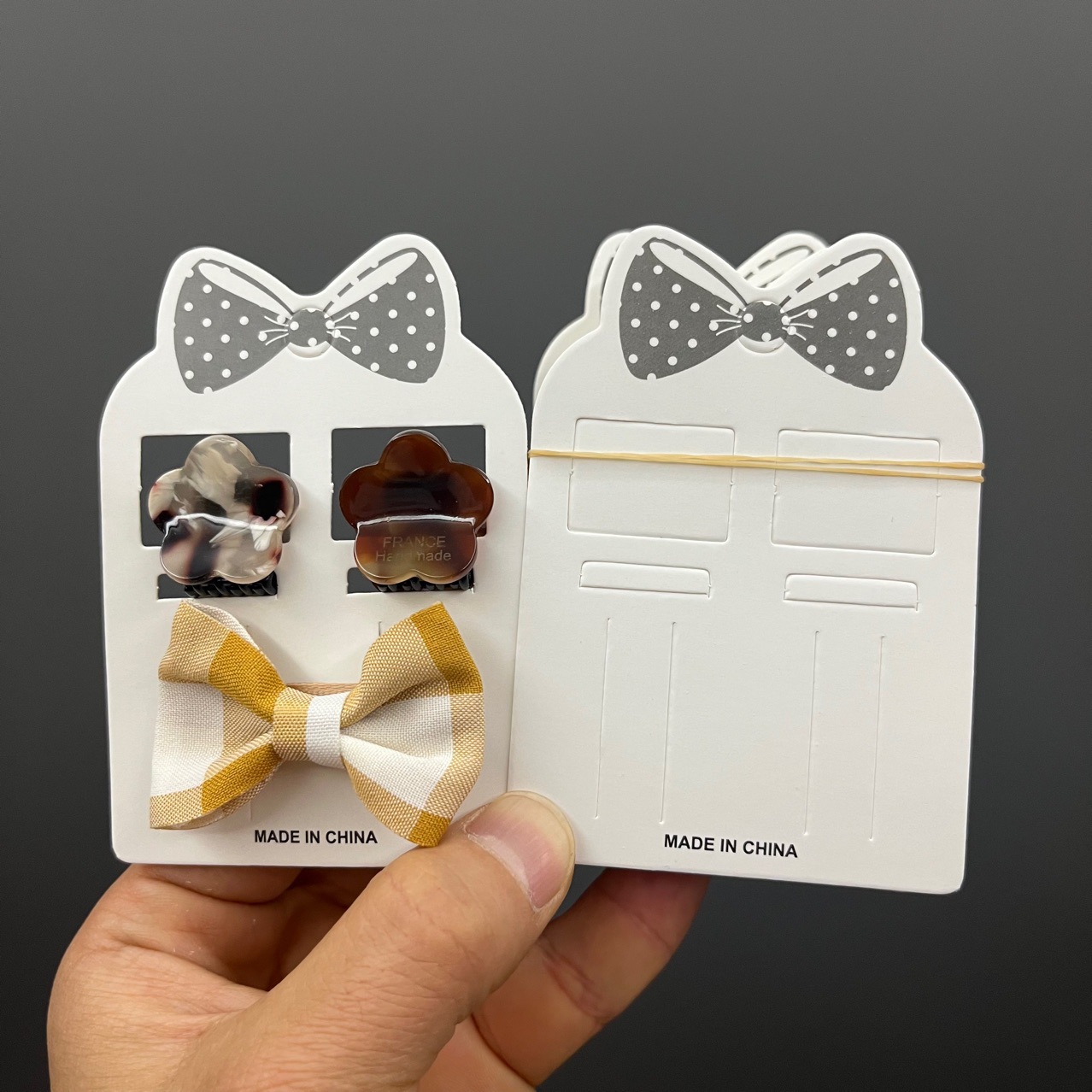 Kp866韩版灰色大领结抓夹发夹套装包装卡纸小爪子发卡diy手工配件