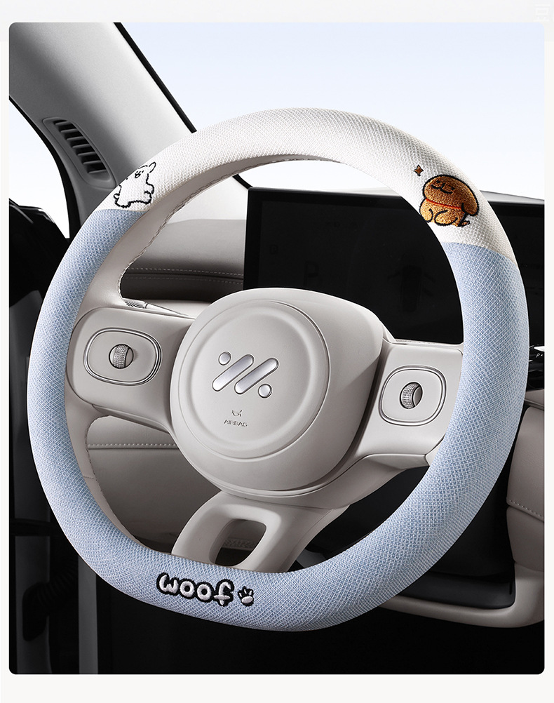 Cotton and linen steering wheel cover four seasons universal cartoon line dog car handle cover advanced sense ultra-thin anti-slip sweat-absorbent handle cover