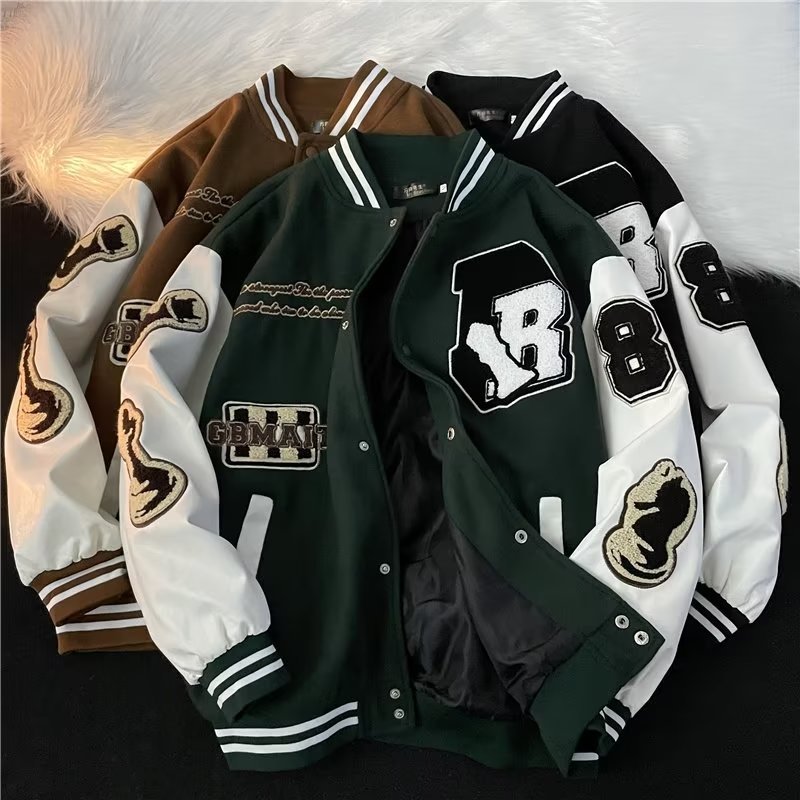 Herrenbekleidung Retro Hip Hop Beflockung Stickerei Wolle PU Leder Baseballjacke Trend Freizeitjacke_voghion.com
