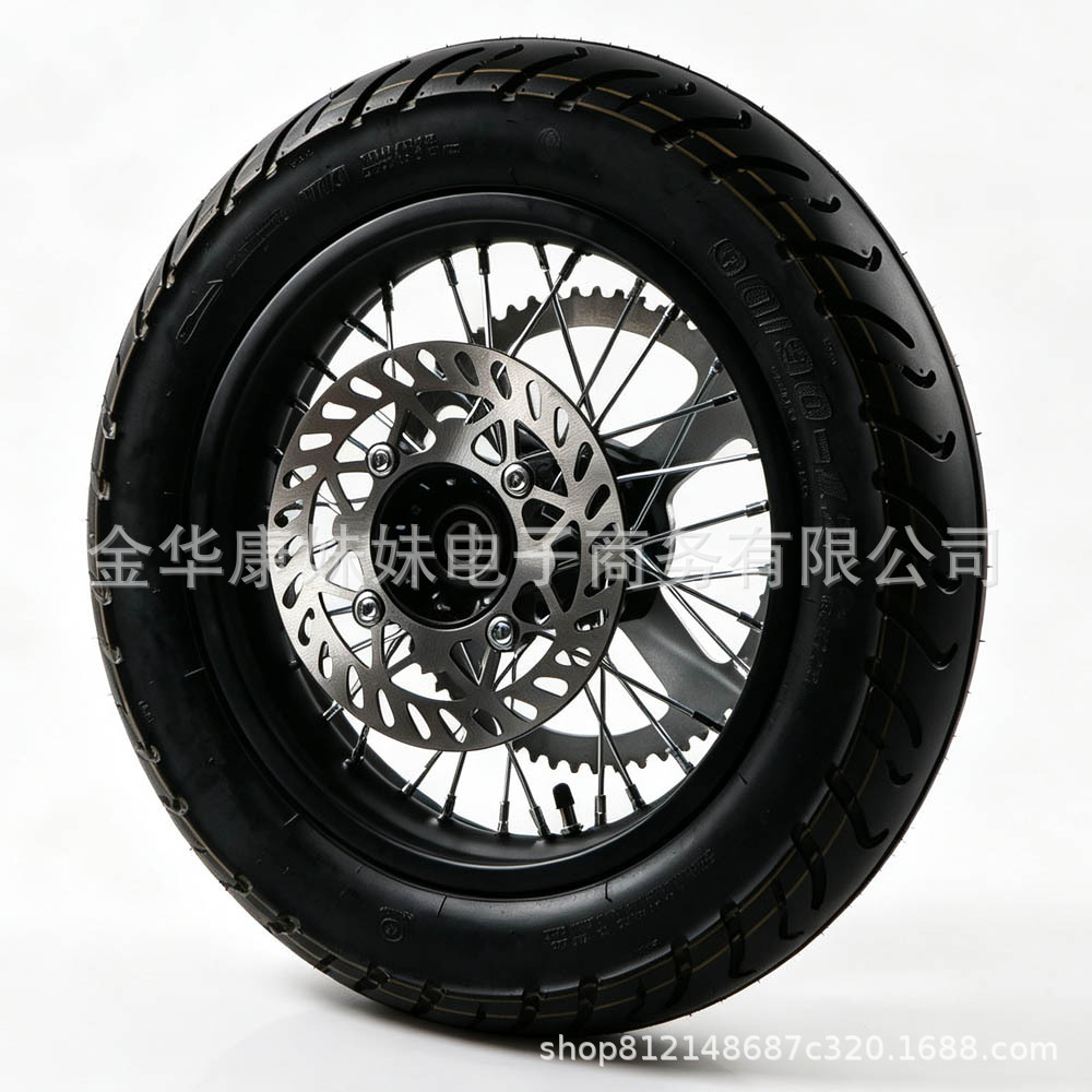 90/90-12 motorcycle rear wheel, equipped with a 190 brake disc and a 420-60 inner tube, replacement part for off-road motorcycles