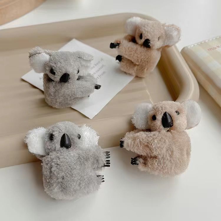 Ouyang Nana gray koala clip cute girl cartoon plush hairpin side bangs broken hair clip