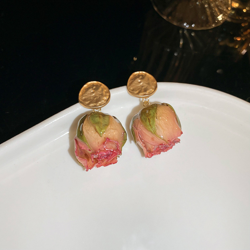 Titanium Steel Stainless Steel Dried Rose Earrings Necklace Set Princess Style Collarbone Chain Elegant Temperament Accessory For Women_voghion.com