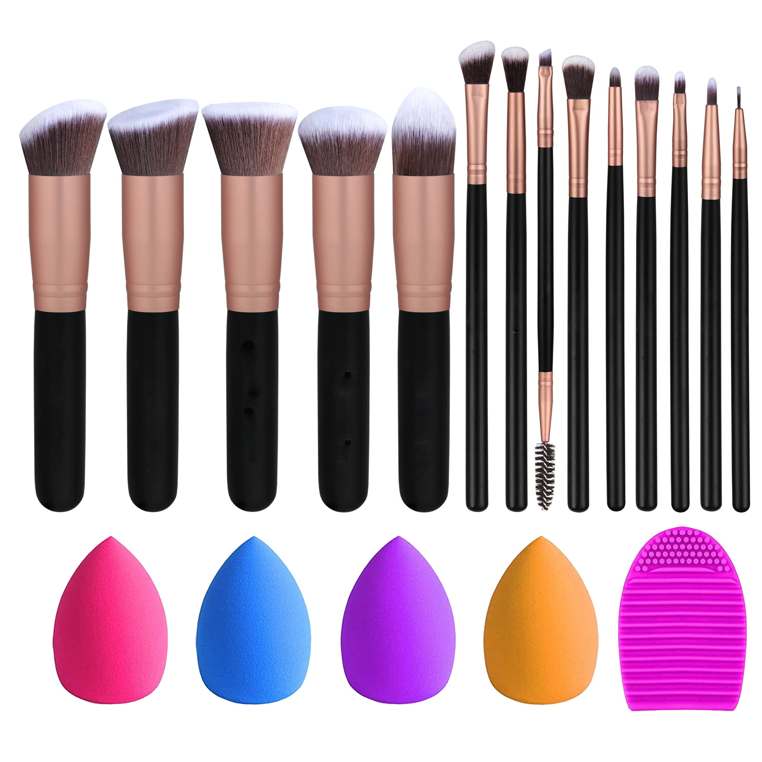 Amazon transfronterizo 16 pinceles de maquillaje Traje + cuatro soplo de polvo + lavadora de cepillo