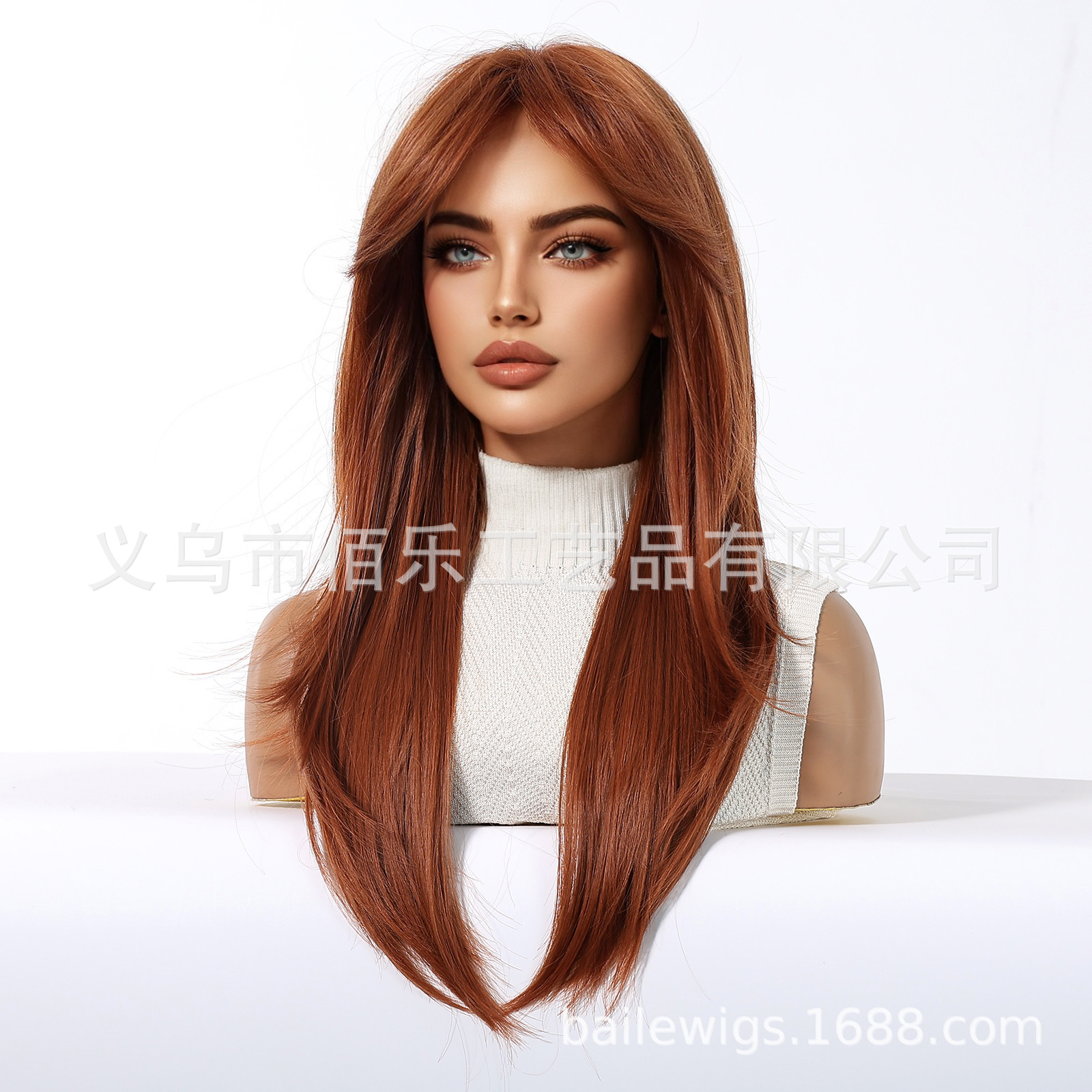 Pelucca marrón rojo gorra de cabello de mujer de alto nivel largo cabello recto de ocho caracteres franjas europeas y estadounidenses wigs transfronterizas