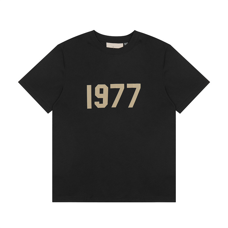 Cross-border FOG Multi-line ESENTIALS Flock Printed Letter Short-Sleeve Retro American Summer Couple T-Shirt Hombre