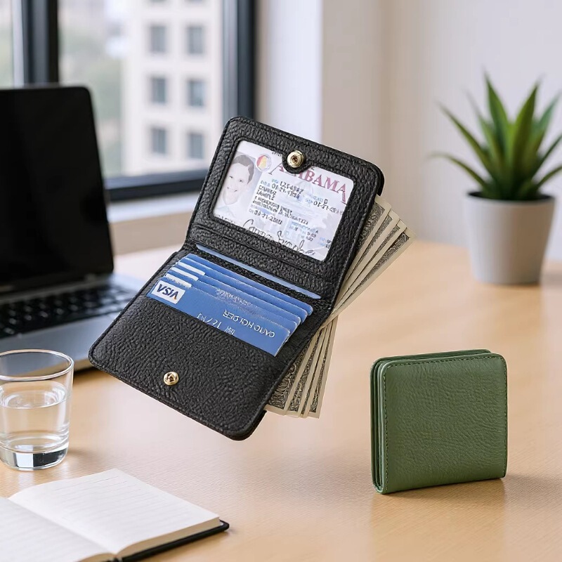 New Style First-Layer Cowhide Leather Wallet for Women, Compact Zipper Coin Purse for Men, Rifd Multi-Card Slot Wallet, Coin Holder