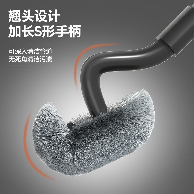 Cepillo de inodoro, mango de acero, cepillo de inodoro de mango largo retráctil, cepillo de plástico TPR, cepillo de limpieza de codo S, juego de succión de inodoro de pared