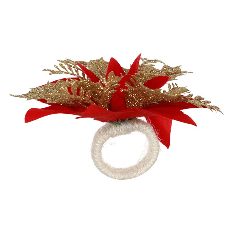 Anillo de servilleta de mesa de Navidad hecho a mano cuerda de cáñamo anillo servilleta hebilla Amazon nuevo Anillo de servilleta de flor roja de Navidad