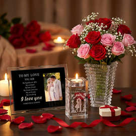 跨境爆款新款情人节礼品套装可个性化图案文字水晶相框烛台花瓶