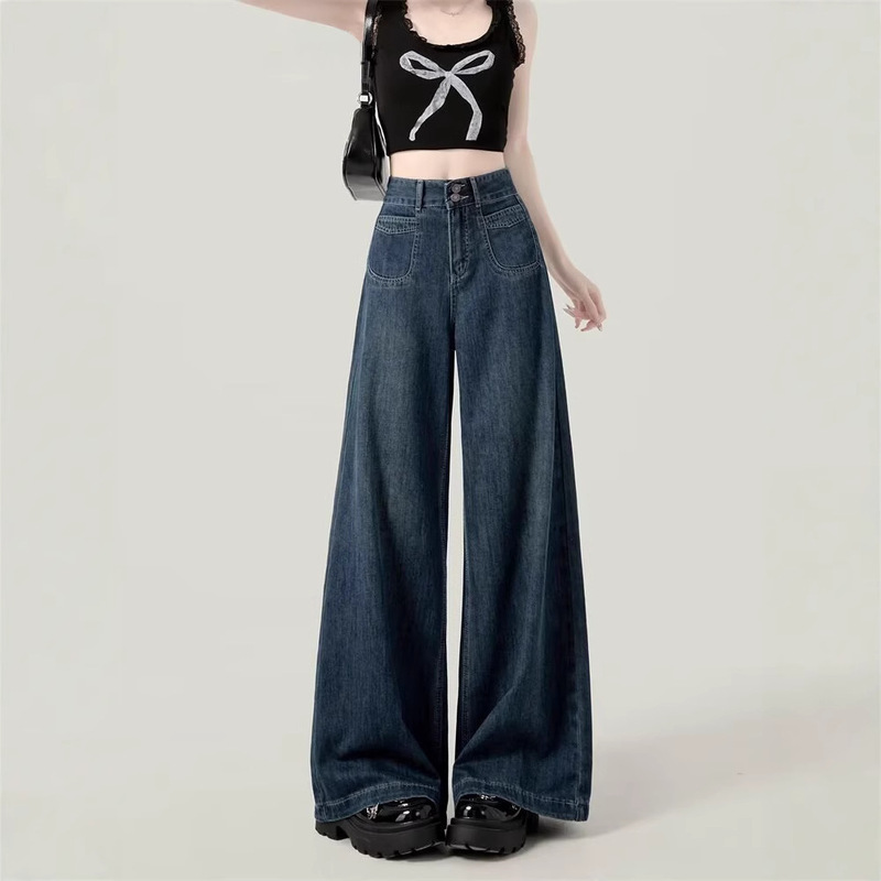 Simple and Versatile Denim Pants Trendy Lazy Fashion Artistic Harajuku Japanese Style New Wide-Leg Pants