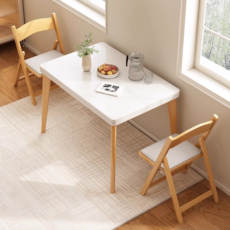 Mesa de comedor plegable con piernas de madera sólida, mesa de comedor doméstica pequeña, simple y moderna sala de estar, combinación de mesa de comedor rectangular y silla