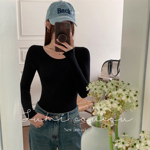[Bosein] Korean style slimming low-necked base layer, ultra-thin large round neck thermal underwear, slim slimming top for women