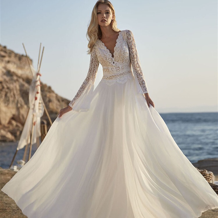 Women's wedding dress V-neck beach dress country style wedding dress dinner holiday party dress