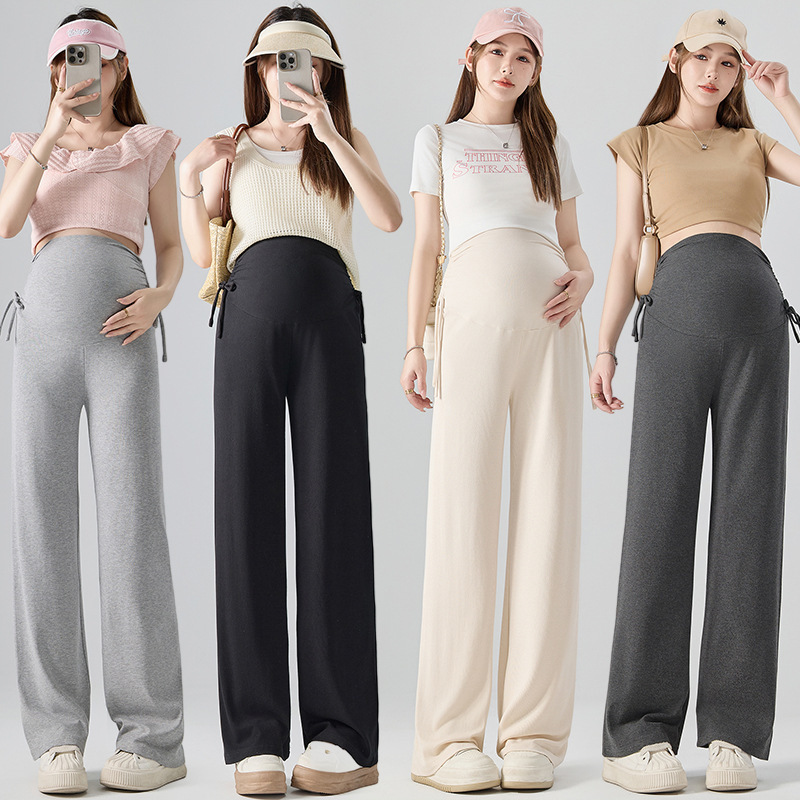 Pregnant Women's Pants Summer Elegant Casual All-match Slim-fit Belly Drawstring Sports Trendy Mom's Wide Leg Pants Anti-mosquito Pants for Going Out