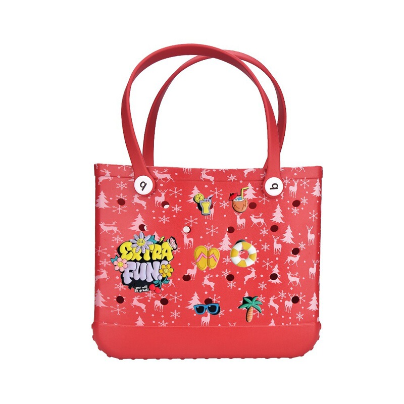 Medium Christmas Beach Bag EVA Rubber Waterproof Beach Travel Picnic Storage Basket Women Shopping Handbag