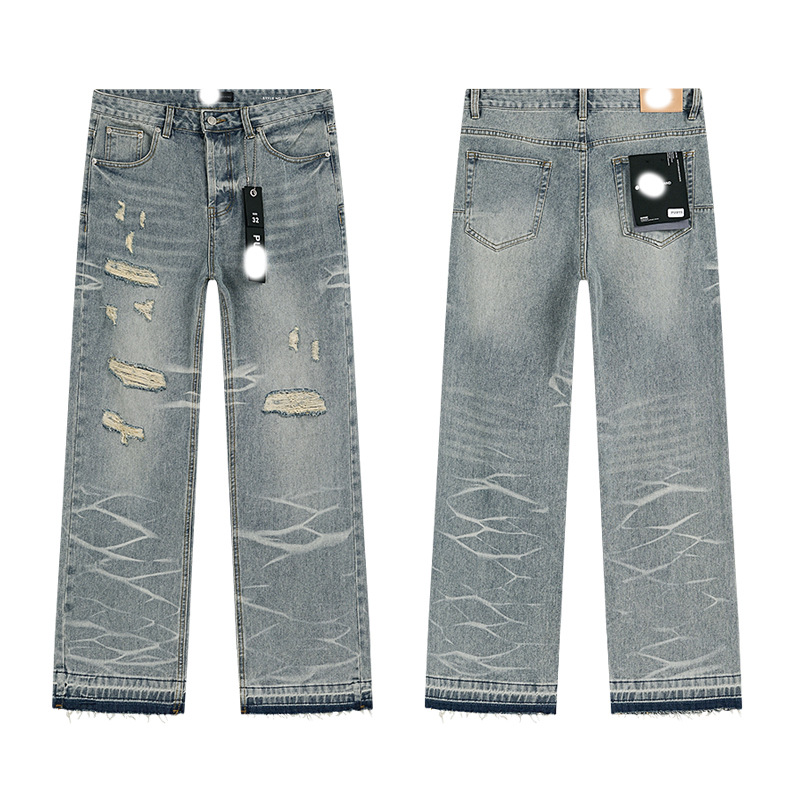 Marca de moda transfronteriza JB purple verano rectas vaqueros lavados de agua para hacer viejos agujeros vaqueros de hombre pantalones cortos de caño purple