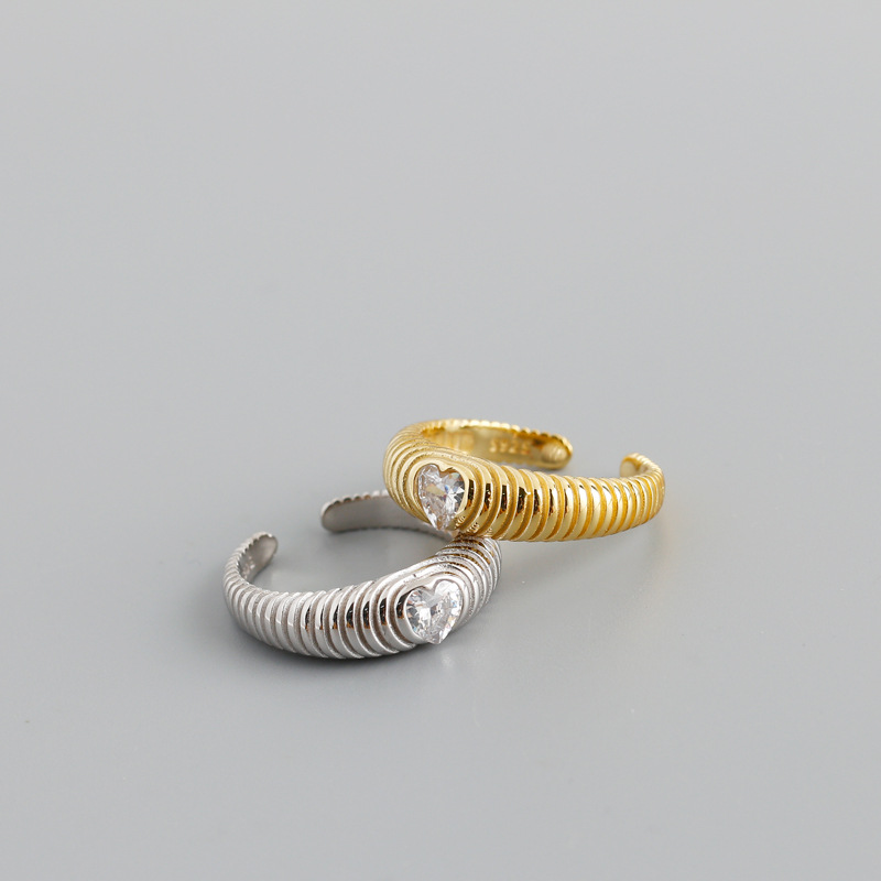 Fashion Heart Shape Silver Inlay Zircon Open Ring 1 Piece