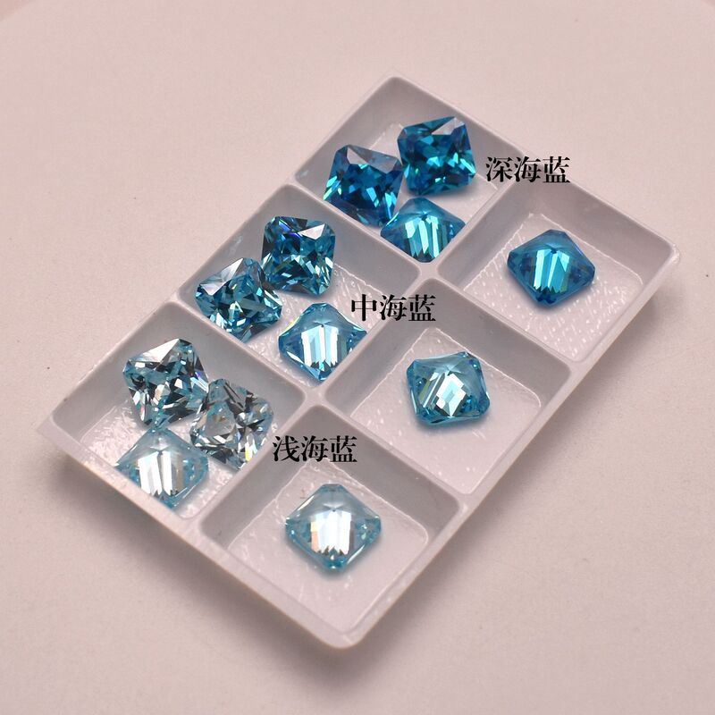 Ocean Blue Zircon Loose Stone Square Faceted Pointed Bottom Aquamarine Inlay Stone Cubic Zirconia Wholesale