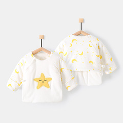 Newborn baby clothes autumn and winter baby thickened top with cotton interlining warm half back dress for newborn monks' robe