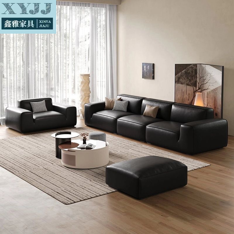 大黑牛沙发现代猫抓真皮意式极简网红公寓客厅豆腐块直排黑色家用