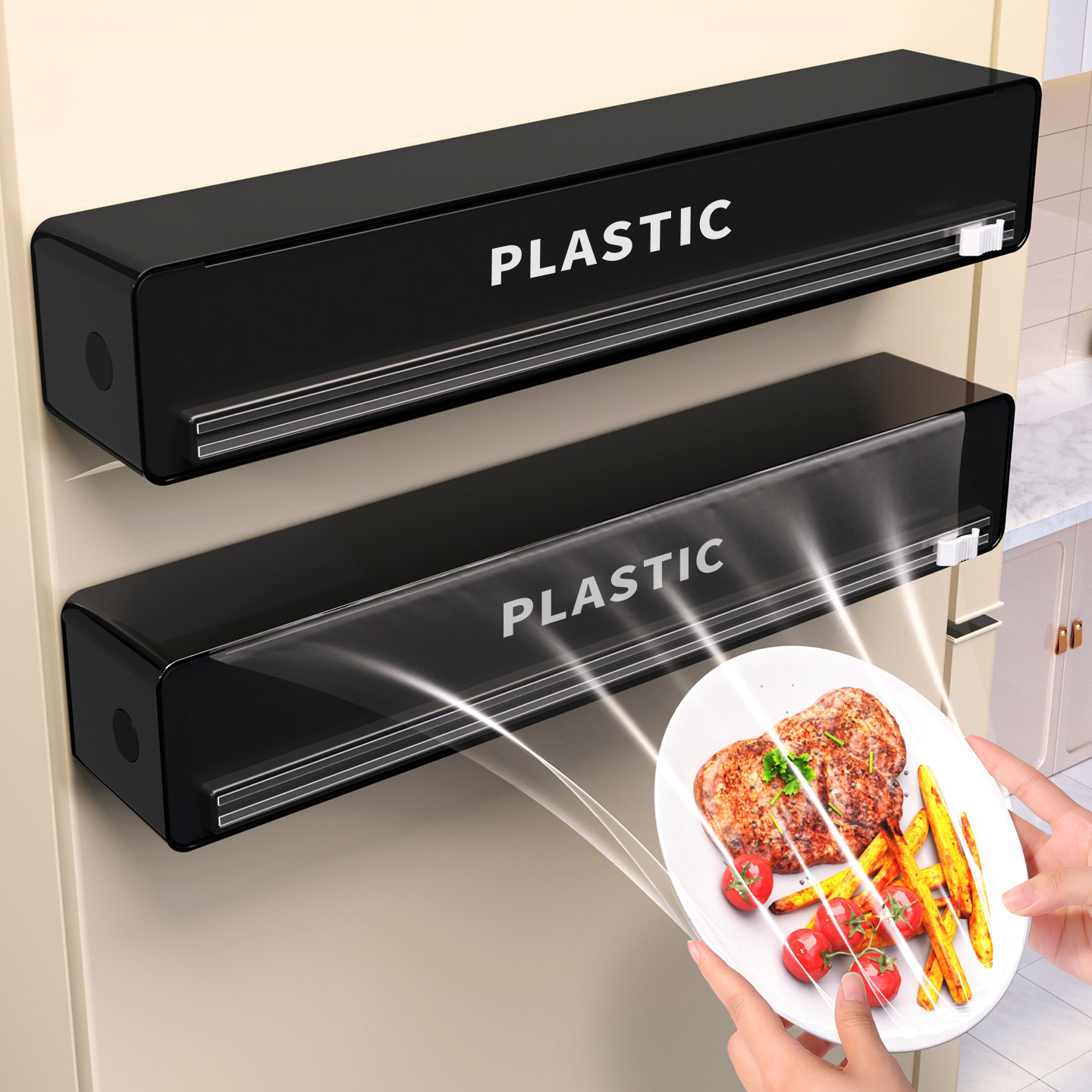 501 Plastic Wrap Cutter Household Kitchen Tin Foil Baking Paper Plastic Wrap Cutting Box Storage Rack Wall Hanging Magnetic Suction