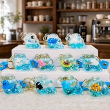 水晶海螺流沙钥匙扣亚克力海洋生物漂浮瓶可爱书包挂件小礼品批发