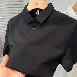 夏季纯色简约短袖新款宽松百搭舒适透气轻奢高级翻领休闲polo衫男