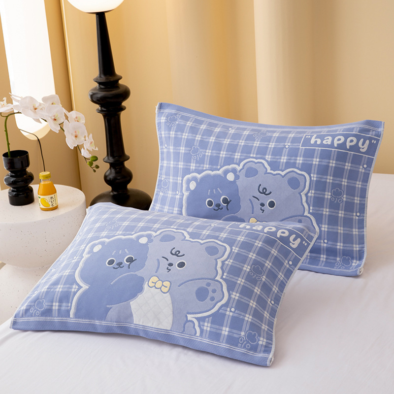 Medium Size Pillow Towel 45* 65cm Thickened Gauze Soft Sweat-Absorbent Cartoon Pillow for Home Use