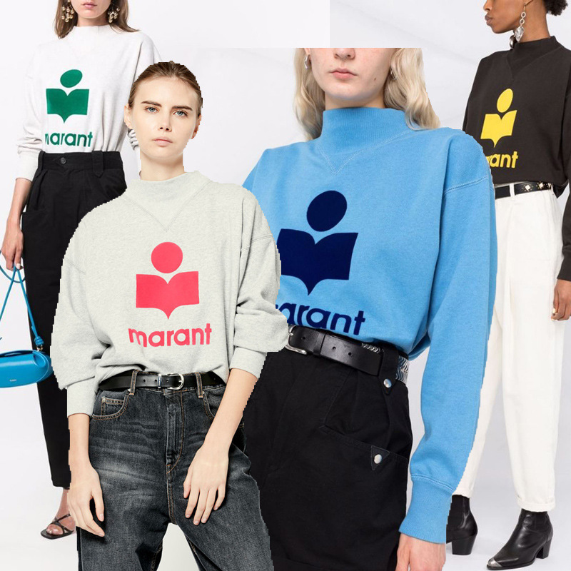 21 Early Autumn New French Style Is Classic Logo Flocking Printed High Collar Women's Cotton Sweatshirt in Four Colors