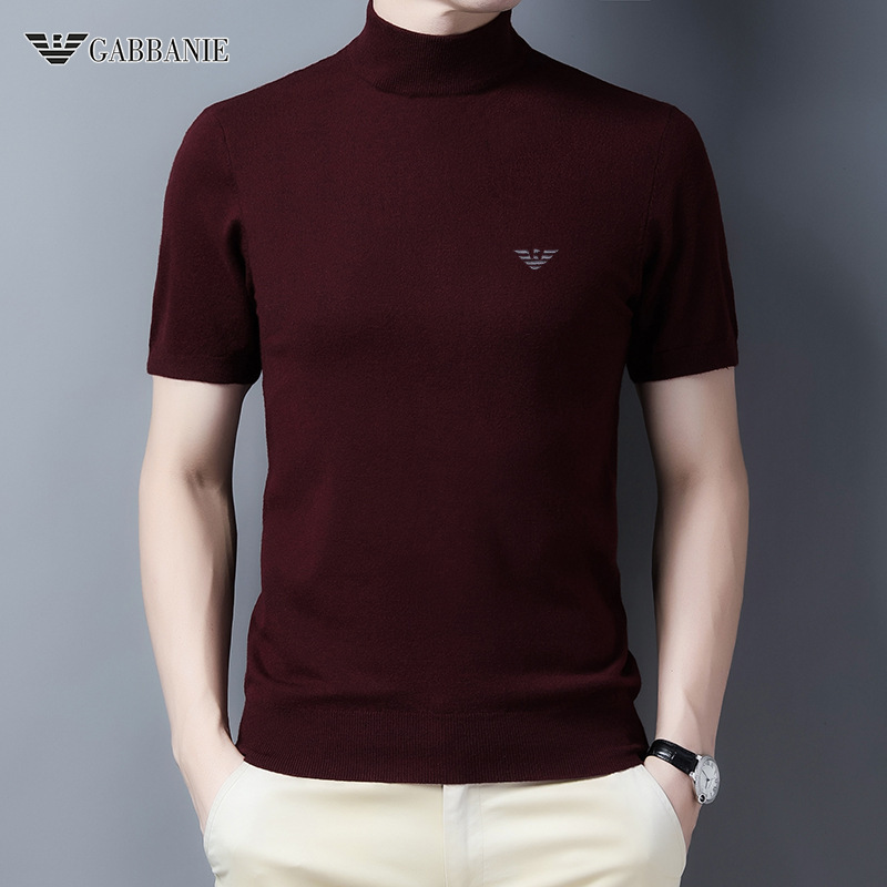 2025 Summer Qiamaania Solid Color Versatile Men's New Sweater Knitwear Base Shirt Spring and Autumn T-Shirt