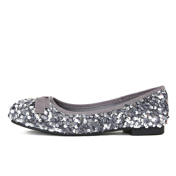 Giày búp bê nữ mũi vuông đế nhỏ đính sequin nơ, kiểu Mary Jane lười gót thấp 1–3 cm — Màu bạc, Màu đen