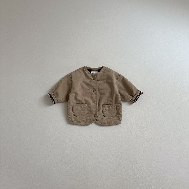 Niños de otoño dos lados vestir chaqueta ropa de bebé 2025 primavera y otoño nuevo producto de ropa infantil coreana chaqueta a cuadros para niños