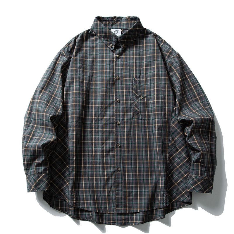 日系cityboy廓形复古文艺青年格子工装衬衫男女宽松纯棉长袖衬衣|undefined