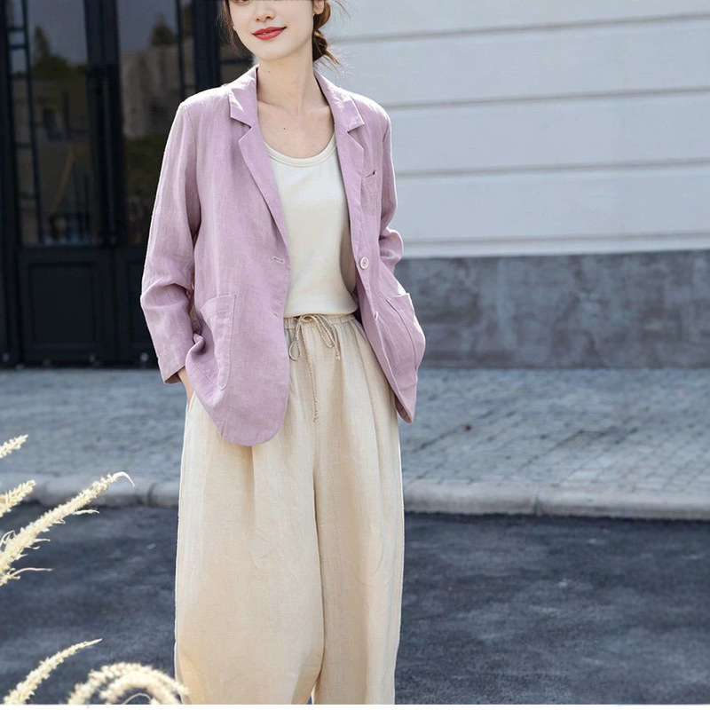 Versatile and simple commuter linen blazer jacket 2026 summer new style