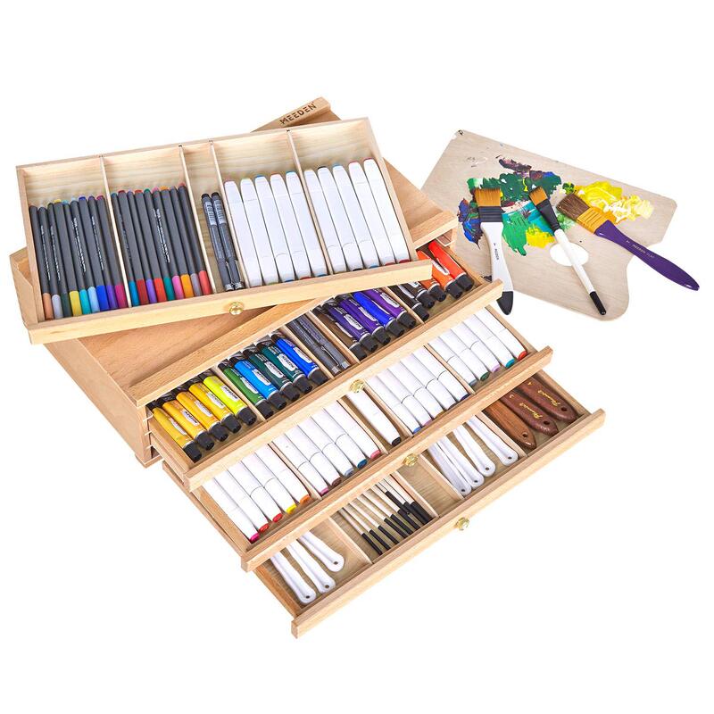 Solid Wood Drawer Wooden Easel Painting Box Desktop Oil Painting Box Storage Box Drawing Board Easel Set Stand-Type Drawer Rack