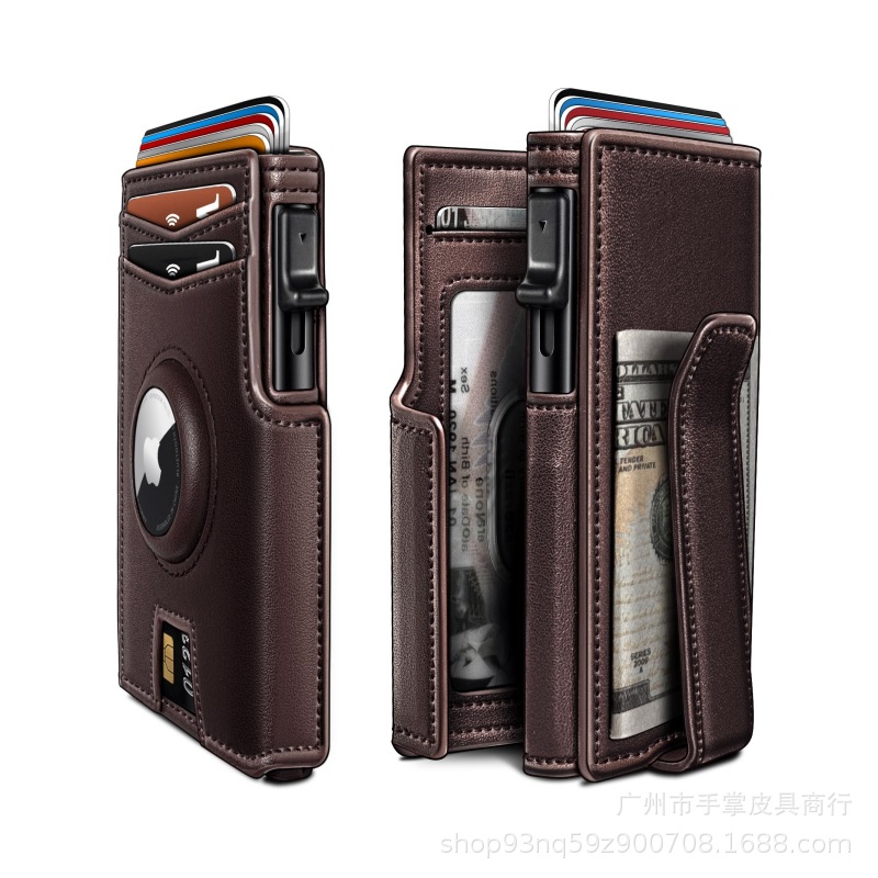 现货跨境airtag铝盒钱包短款男士多卡位二折银行卡包防盗刷钱包