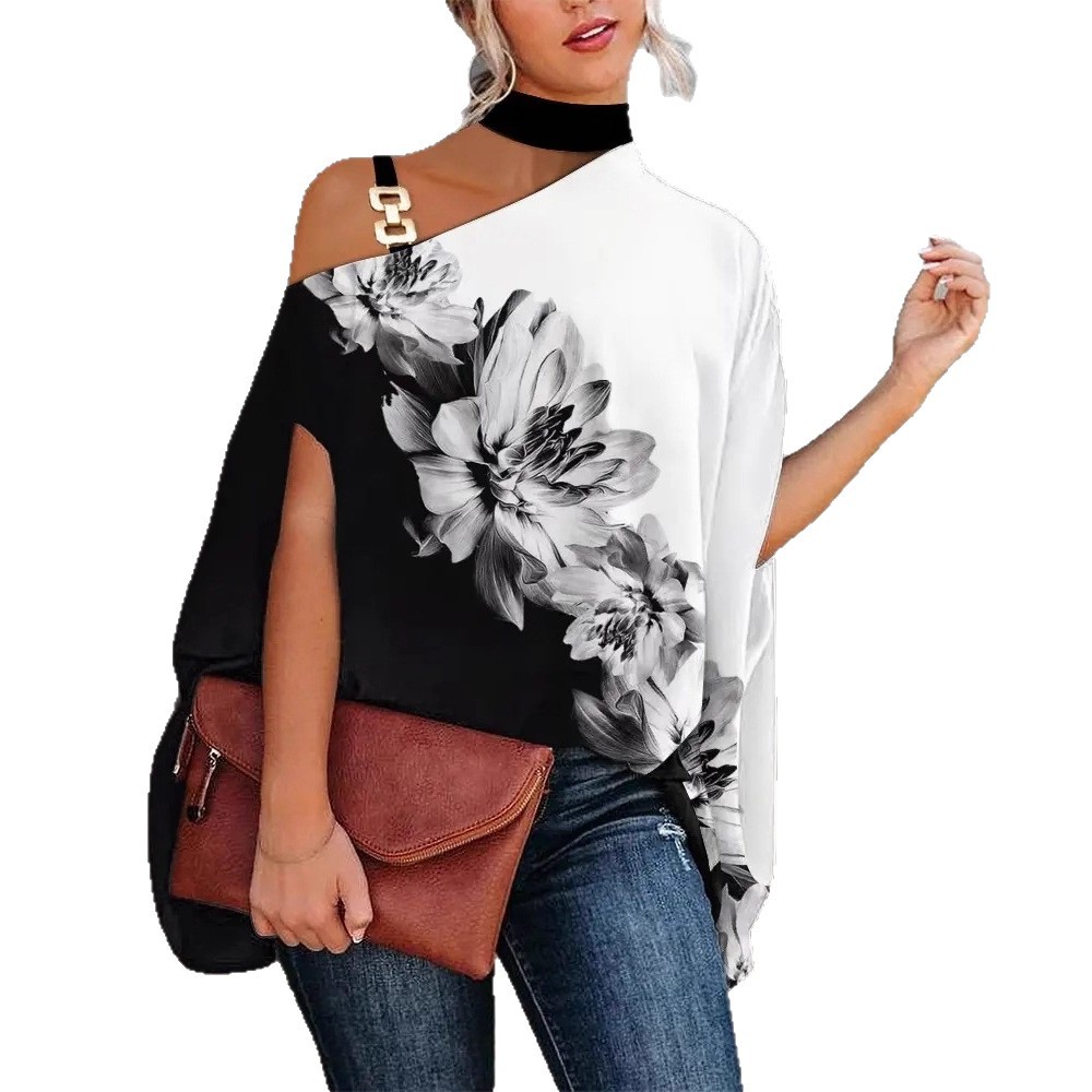2022 estación independiente deseo Amazon popular verano Halter Batwing manga camisa impresa camisa de las mujeres ropa de mujer