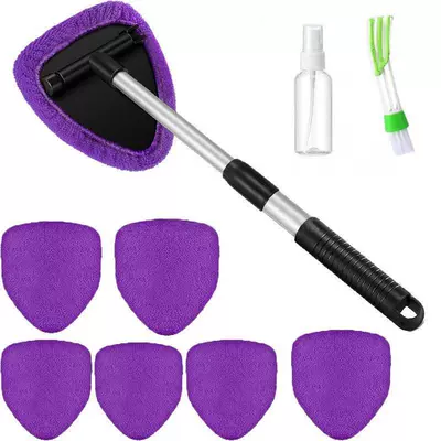 Car cleaning tools | Brush Set - 1-set-pentagonal-plate-7-purple-cloth-covers-detail-brush-spray-bottle