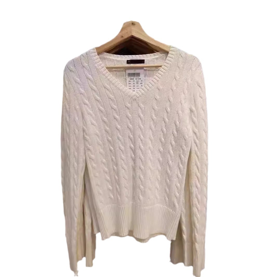 BM風アメリカレトロ麻花ニットvネックセーター長袖bmニット純色怠惰な上着カバーカジュアル