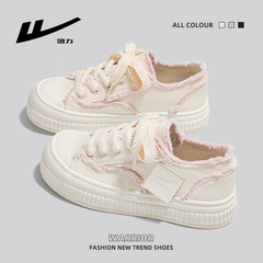 Huili Fairy Powder Canvas Shoes for Women 2024 Summer New Breathable Versatile White Board Shoes Thick Sole Sports Casual Shoes