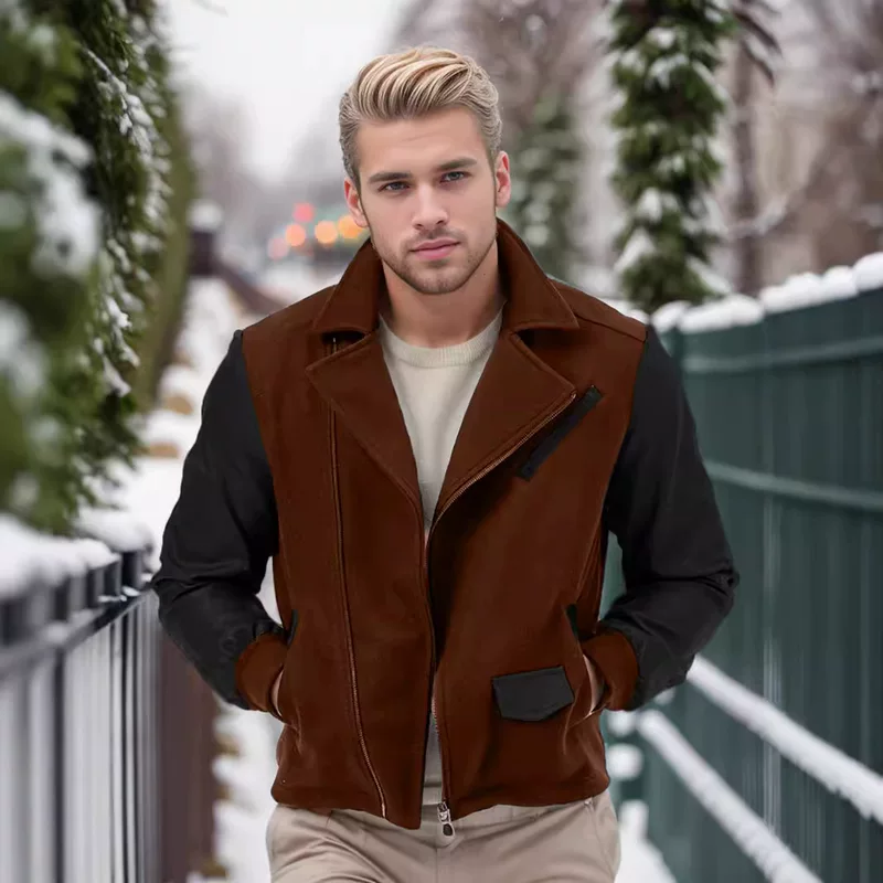 Polyurethane woolen jacket, coat with zipper, (Cross-border trading)