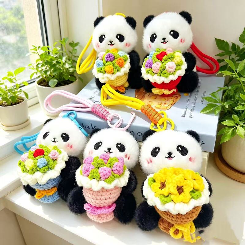 Chengdu Internet-Famous Giant Panda Knitted Plush Toy Keychain Bag Charm Cute Flower Panda Chengdu Internet-Famous Giant Panda Knitted Plush Toy Keychain Bag Charm Cute Flower Panda