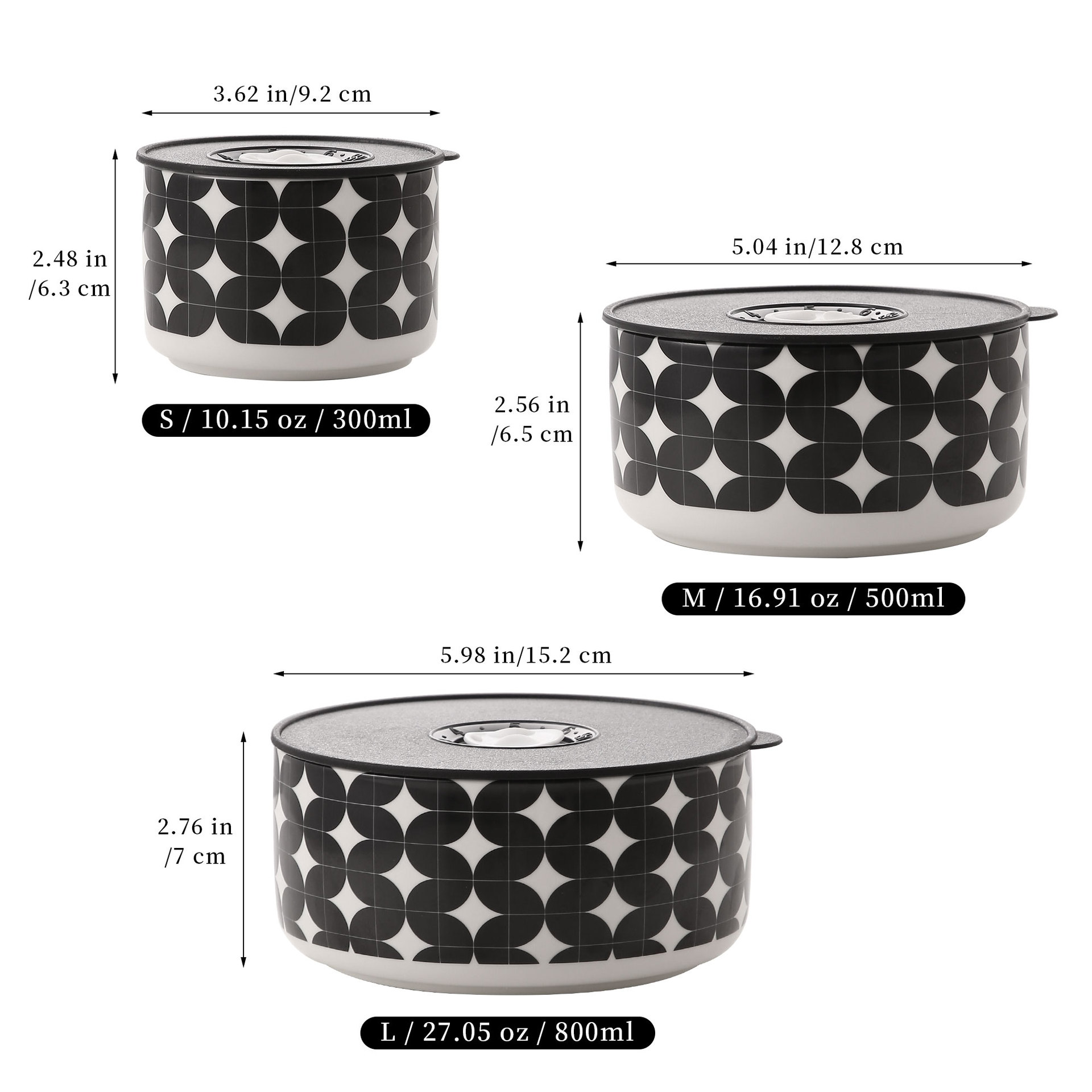Black And White Style Ceramic Household Fresh-Keeping Bowl Refrigerator Refrigeration Classification Bowl Semi-Finished Product Storage Bowl Lunch Box With Lid