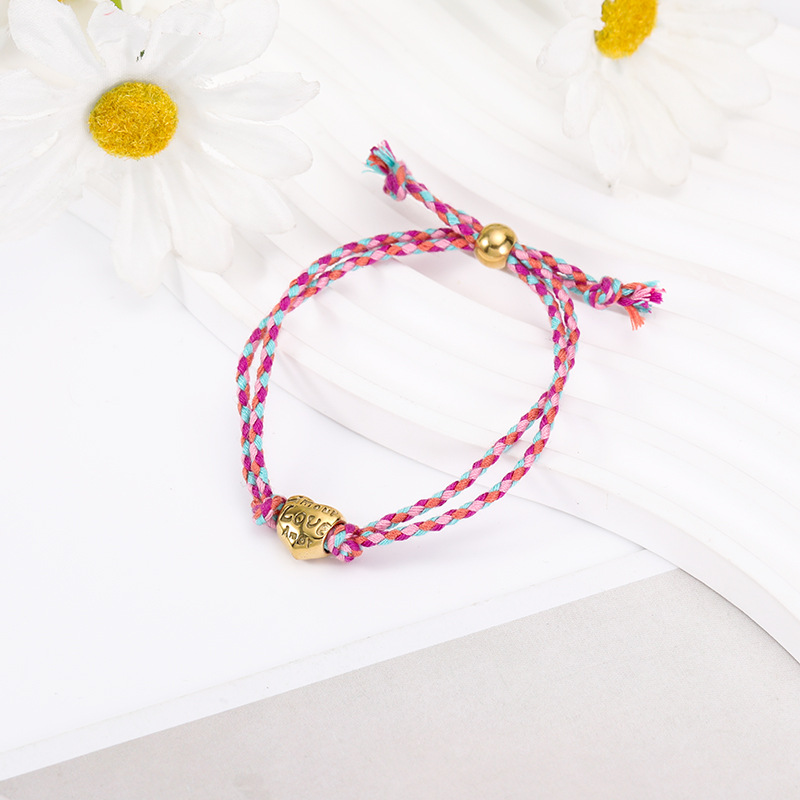 rope Chain Material Retro Love Heart Shape 304 Stainless Steel Rope Woven Chain String Bracelets Wholesale