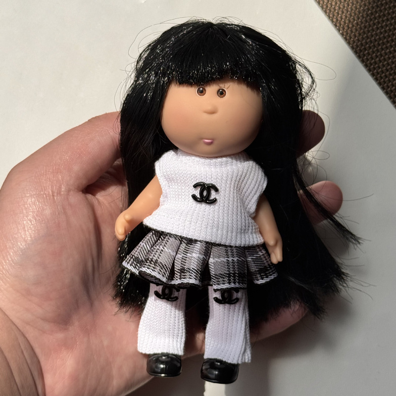 New 14cm Potato Mia Set Ribbed Top Plaid Pleated Skirt with Sock Covers College Style Doll Outfit Set