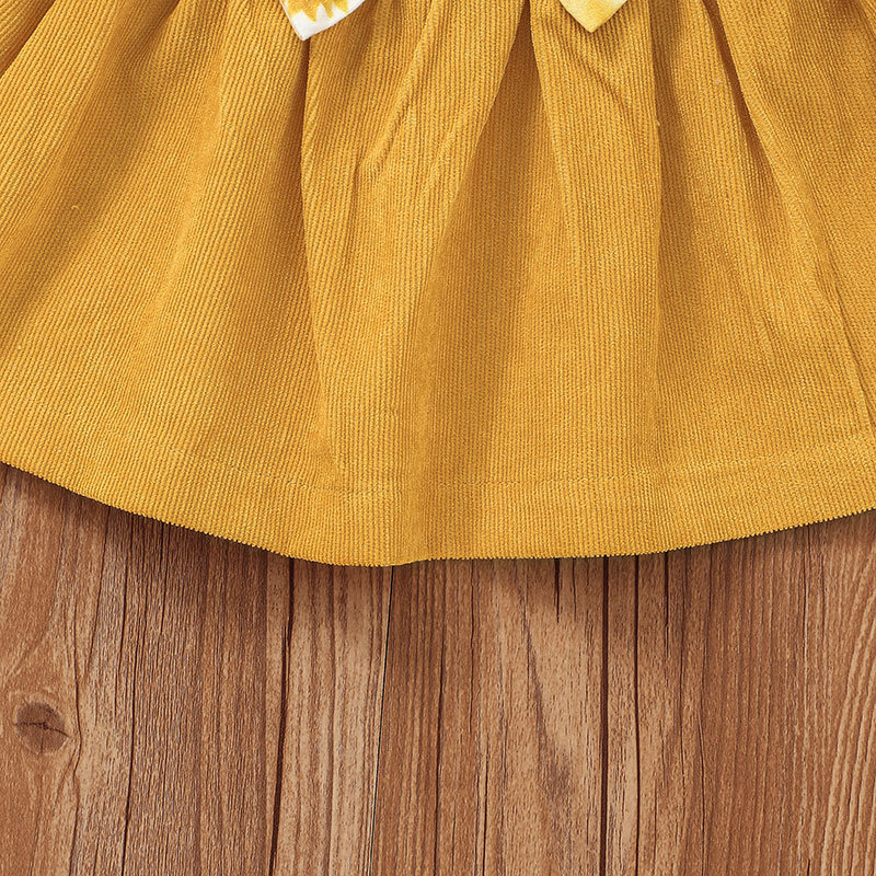 Herbst Mädchen Printed Netter Langarm Strampler Sling Rock Zweiteiliger Anzug Europäischer Und Amerikanischer Gelber Kinderanzug display picture 8